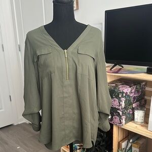 Express Olive Green V-Neck Women's blouse